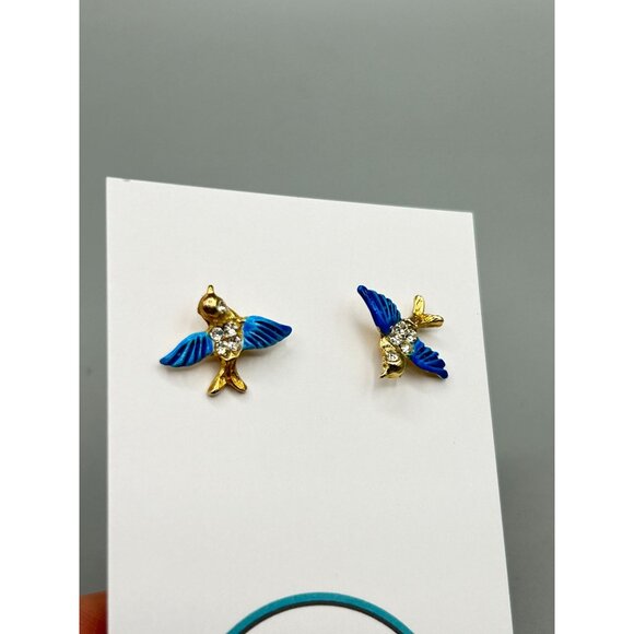 Vintage Blue Bird Scatter Pins with Rhinestone Details Set of 2 Flying Birds - Picture 3 of 7